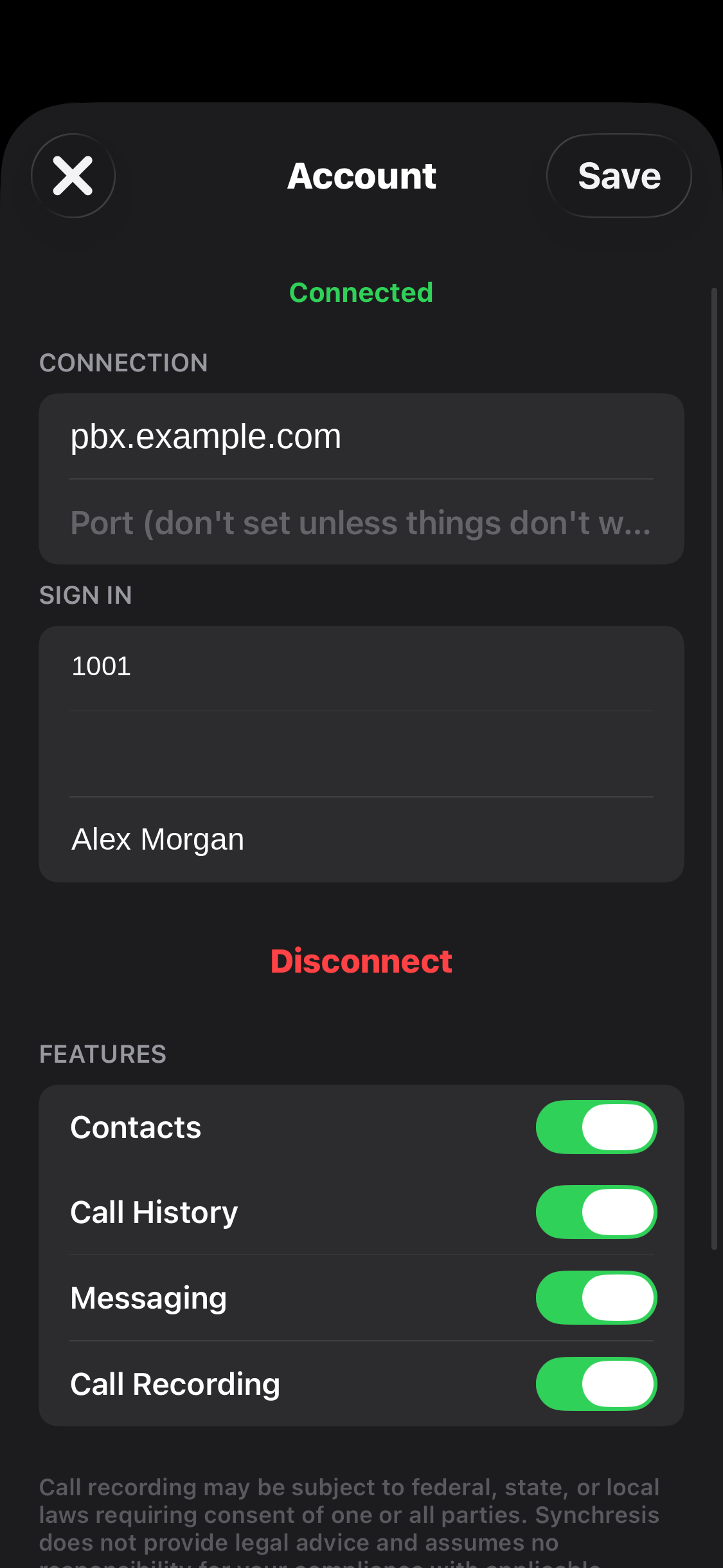 Account setup — Point it at your own PBX, or sign in and take a number from us.