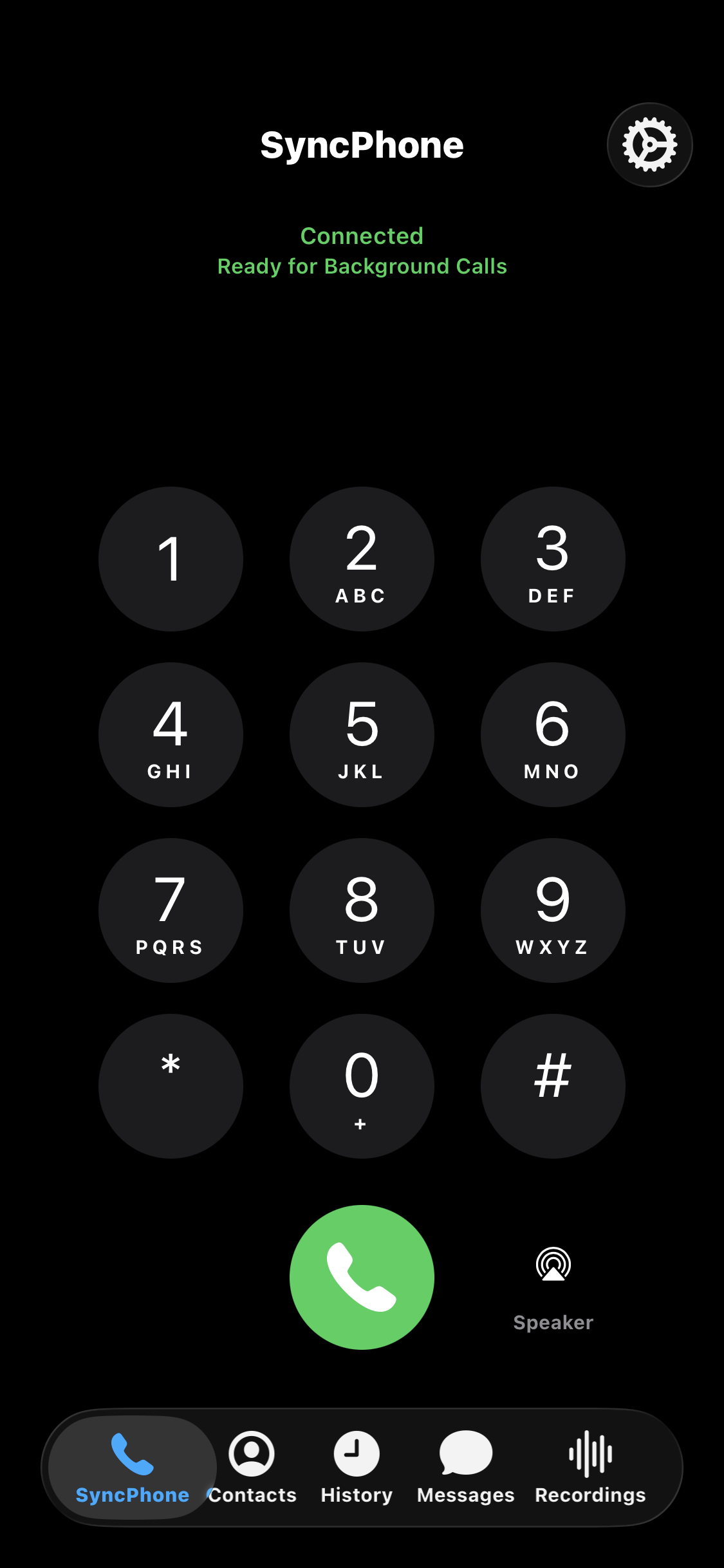 Dialpad — Registered and ready, with calls running in the background.