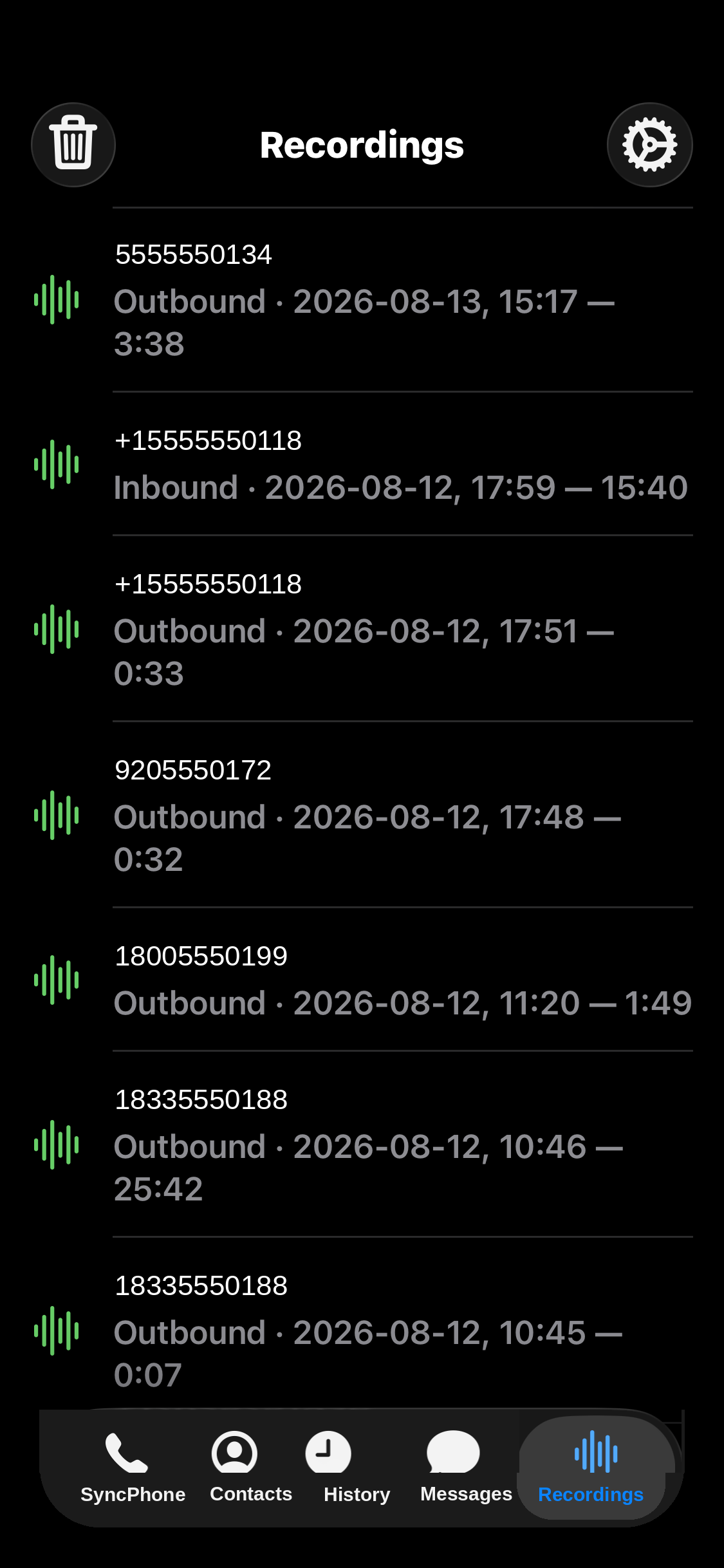 Recordings — Recorded calls kept together in one place.